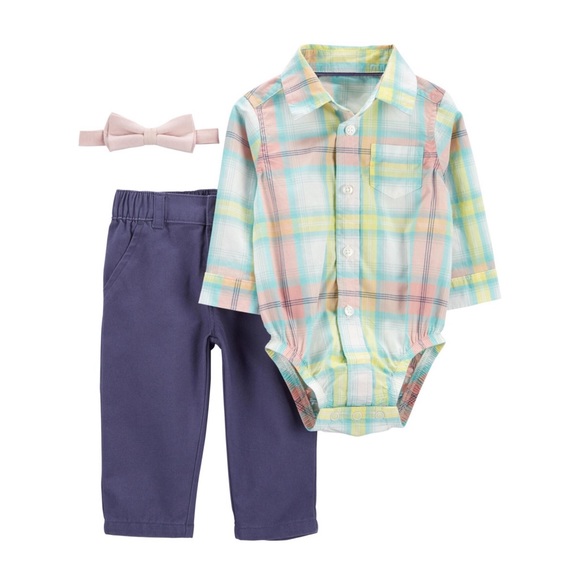 Carters Pastel Plaid 3-Piece Formal Dress Me Up Easter Outfit Baby Boy Size 9M - Picture 1 of 10